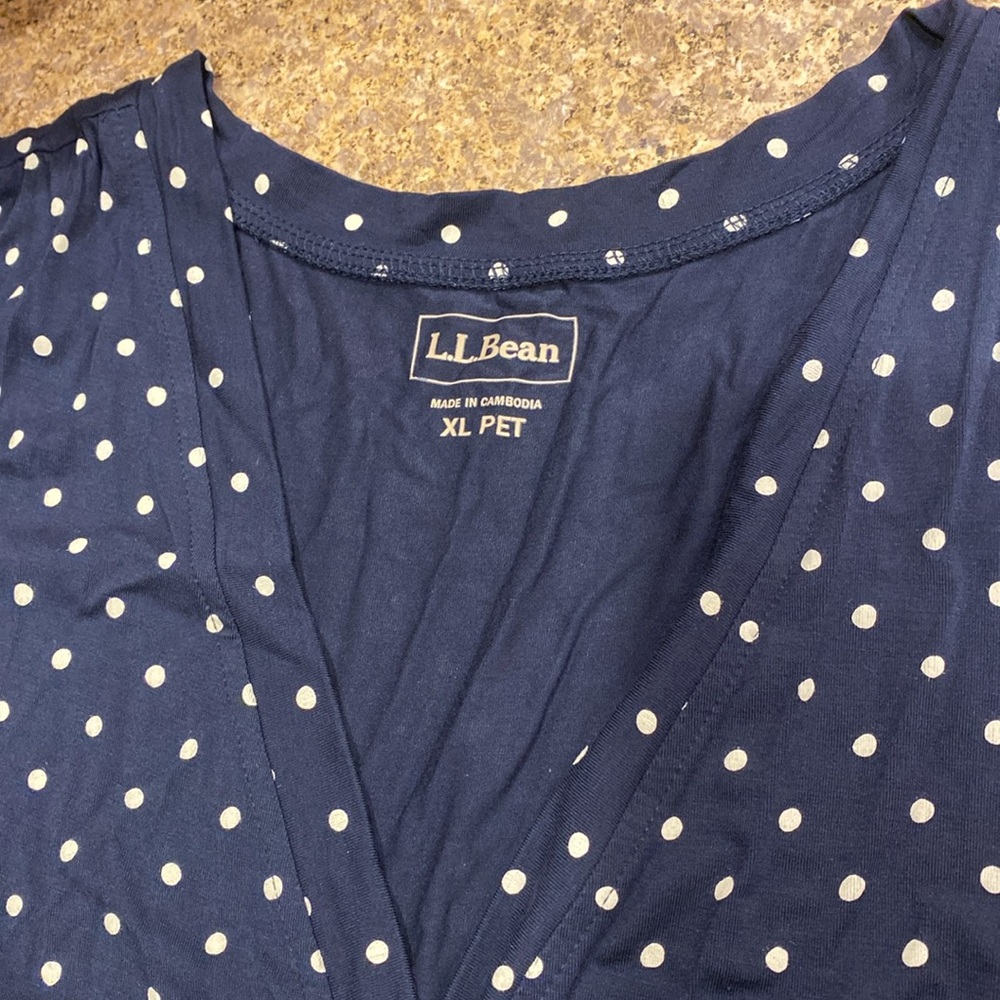 L.L. Bean Polka Dot Dress item # 501478 XL Petite Navy Blue and White - Picture 3 of 15